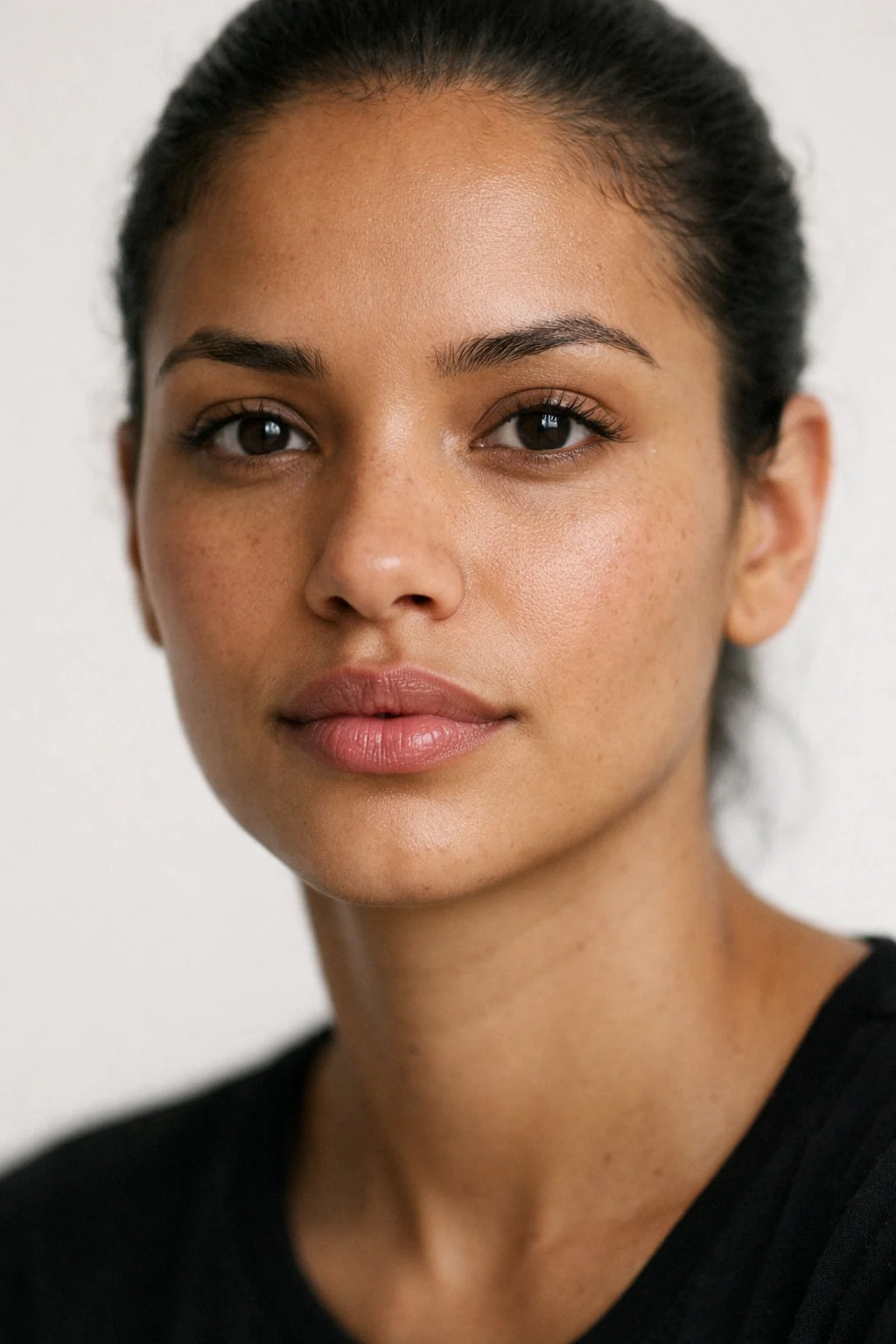 A model in the studio, mouth and upper lip in frame