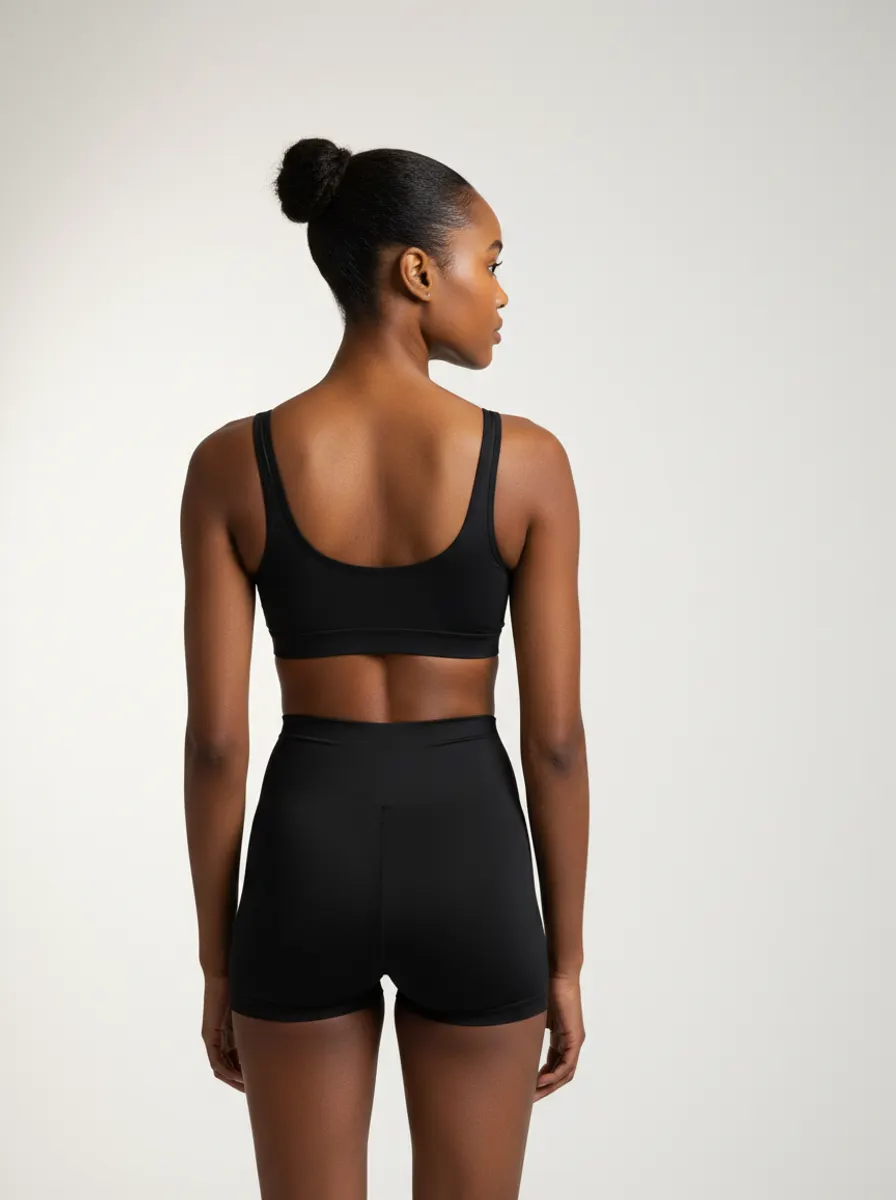 A model in a compression garment, photographed from behind