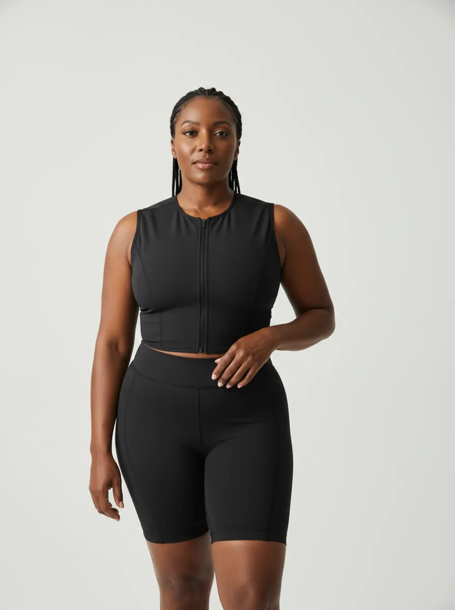 A model in a medical compression garment