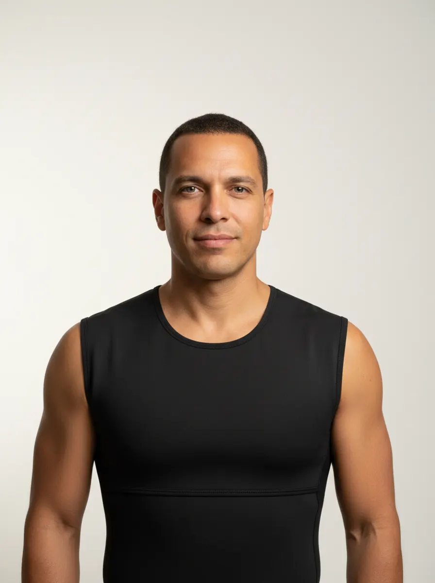 A male model in a post-surgical compression vest