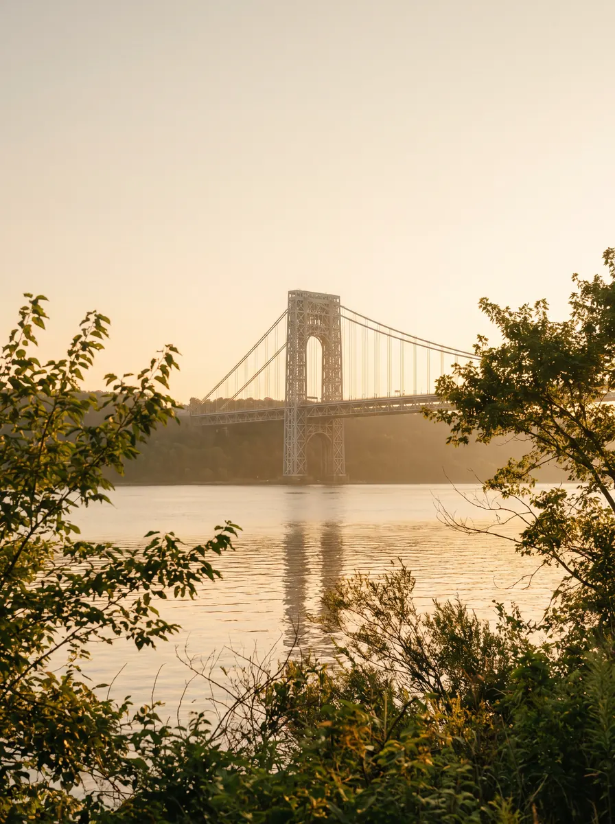 The George Washington Bridge seen from the New Jersey shore of the Hudson River
