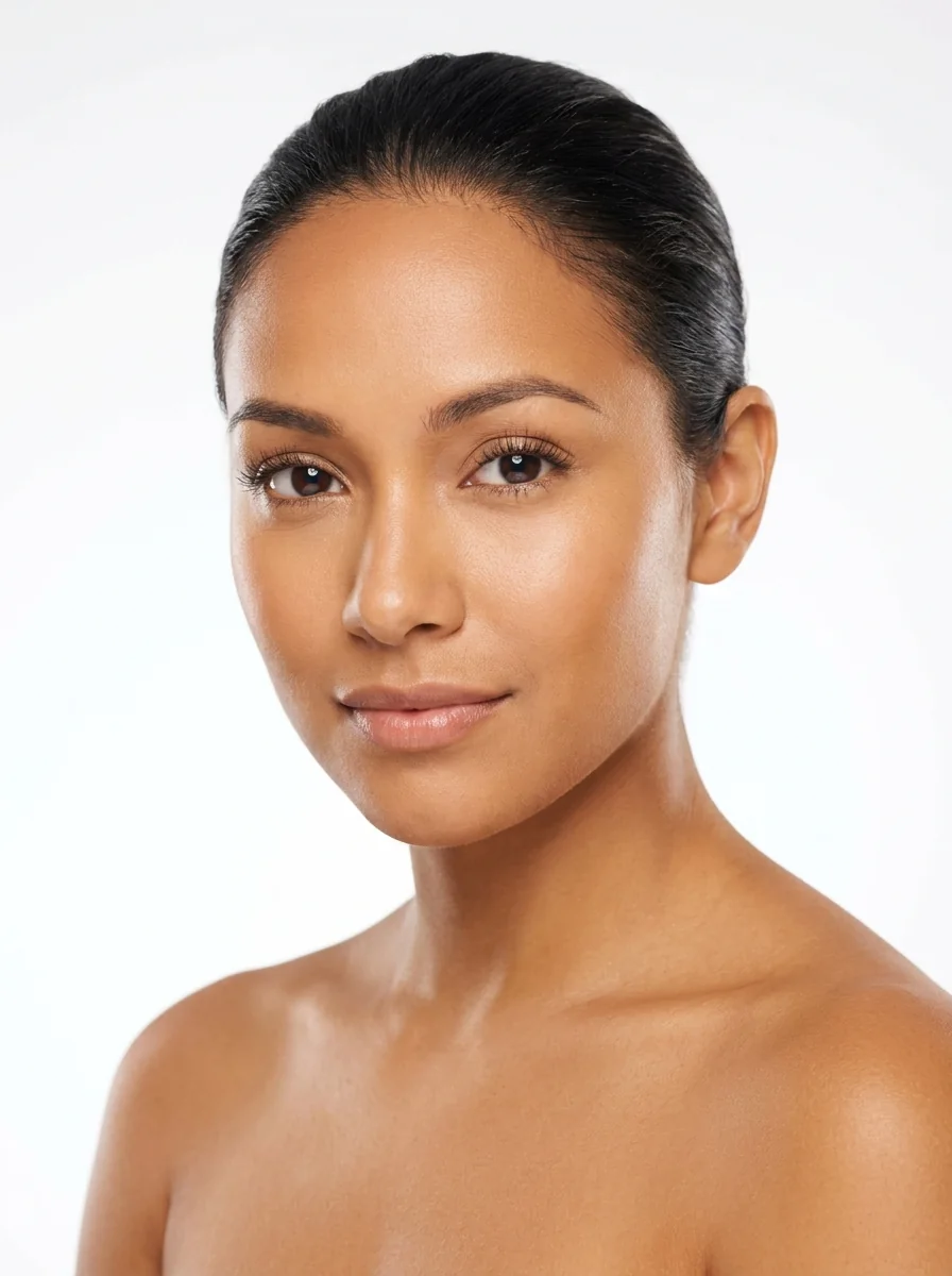 A model with a clear complexion, photographed for Goals