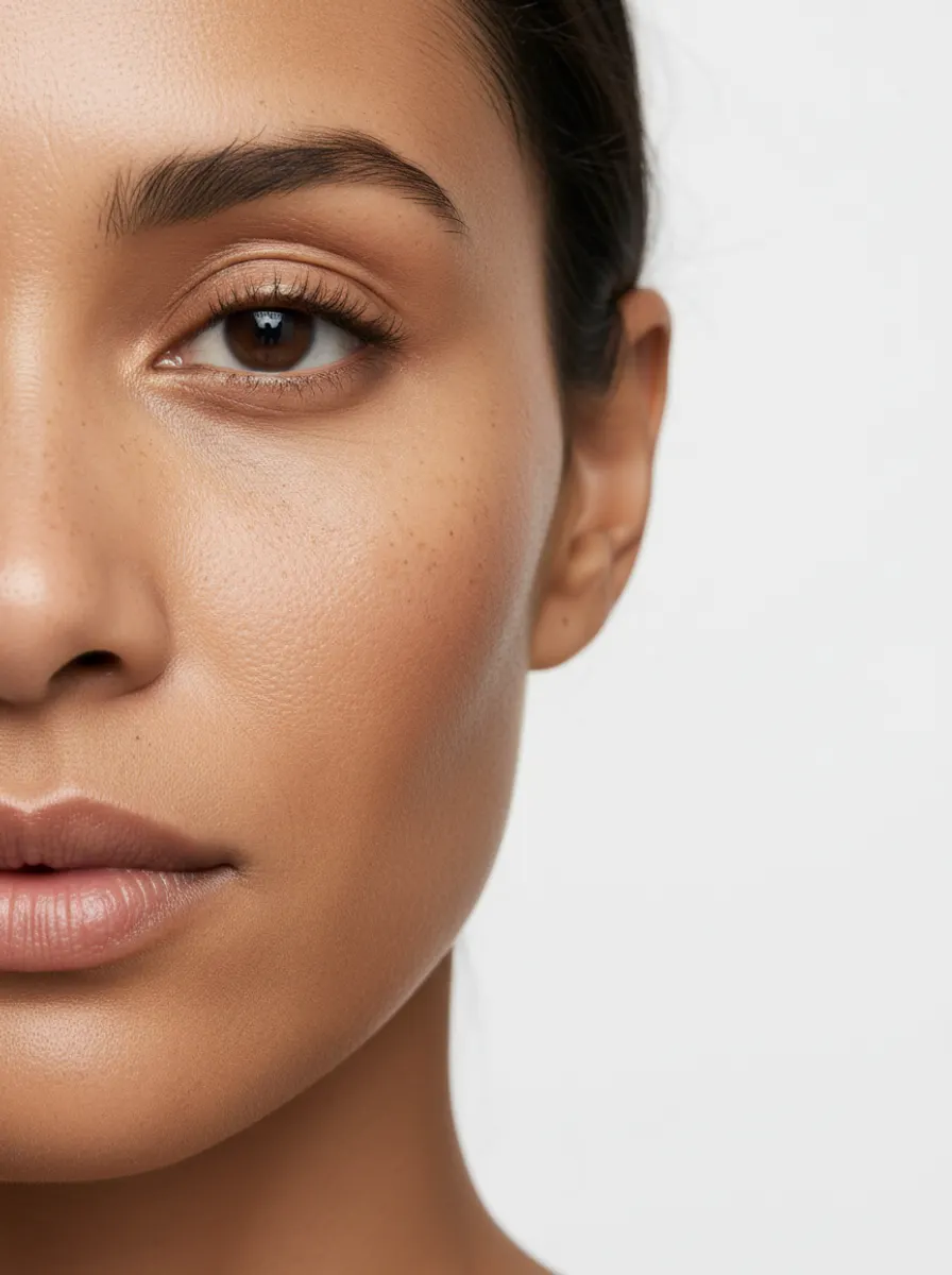 A close photograph of skin in raking light