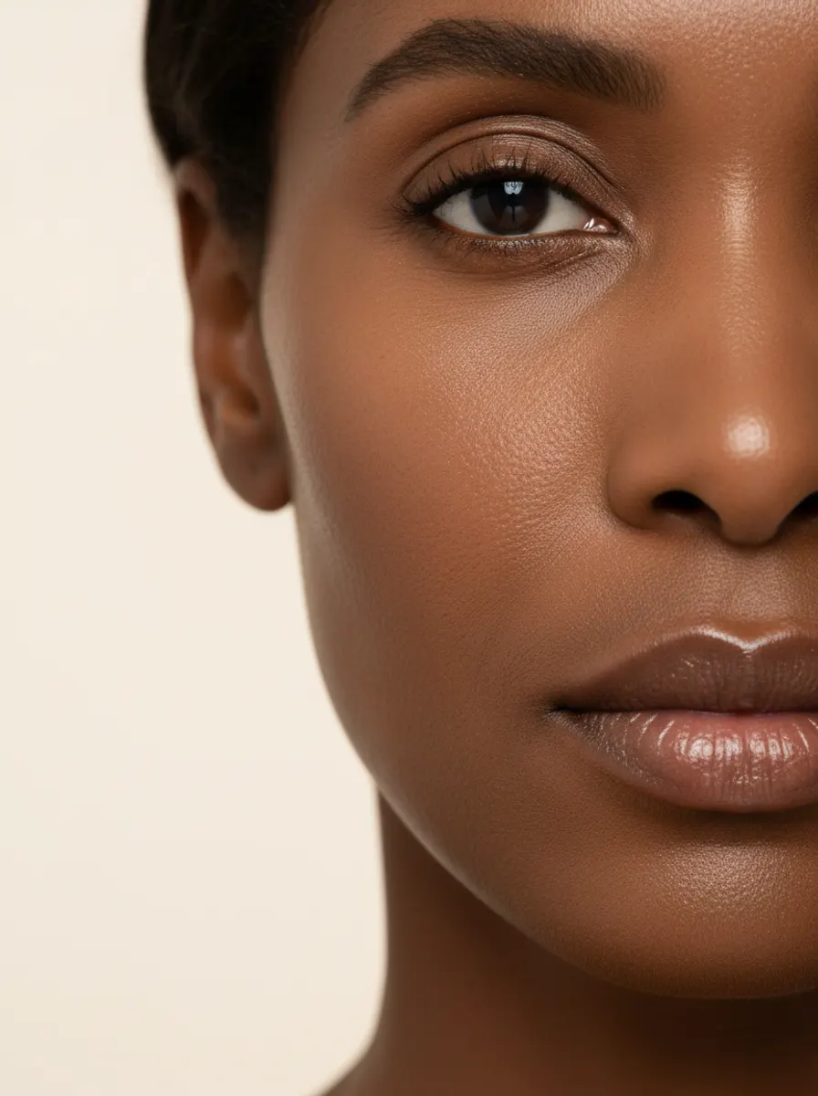 A close photograph of skin in raking light