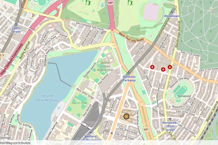 Map showing the Goals clinic at 174 E 205th St, Bronx