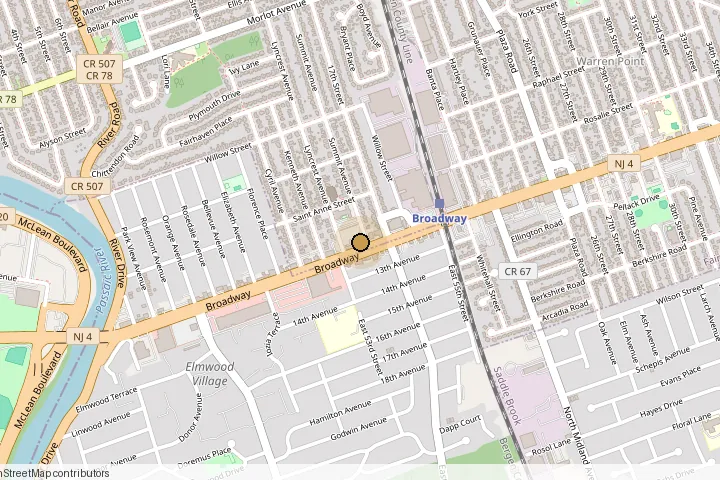 Map showing the Goals clinic at 15-01 Broadway #20, Fair Lawn